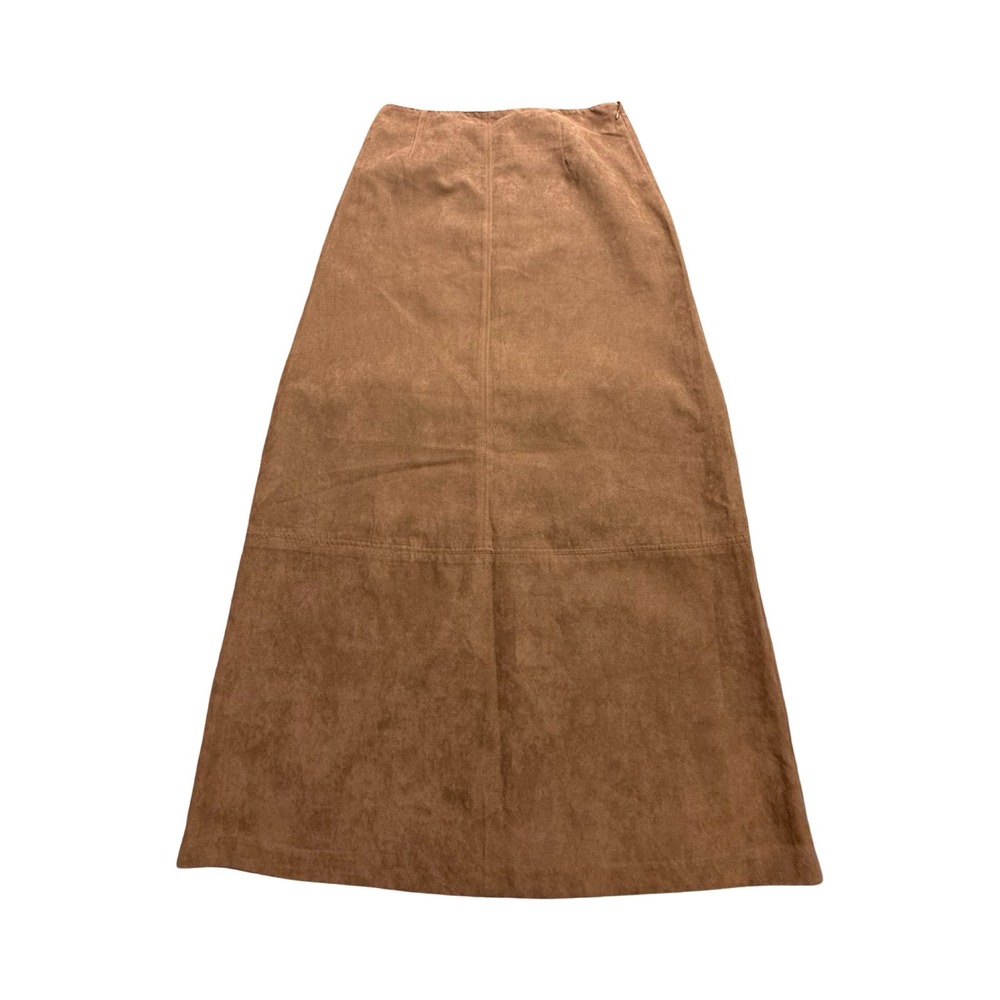 Sonoma Maxi Skirt Womens 8 Brown Faux Suede A-Line Back Slit Western